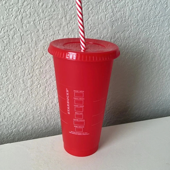 3/$24 Starbucks "Merry Coffee" Red Reusable Cold Cup with Candy Cane Straw - Picture 4 of 6